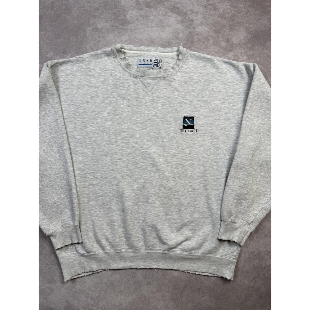 VINTAGE Netscape Sweatshirt Mens Large Gray Crewneck Embroidered Logo Tech 90s‎